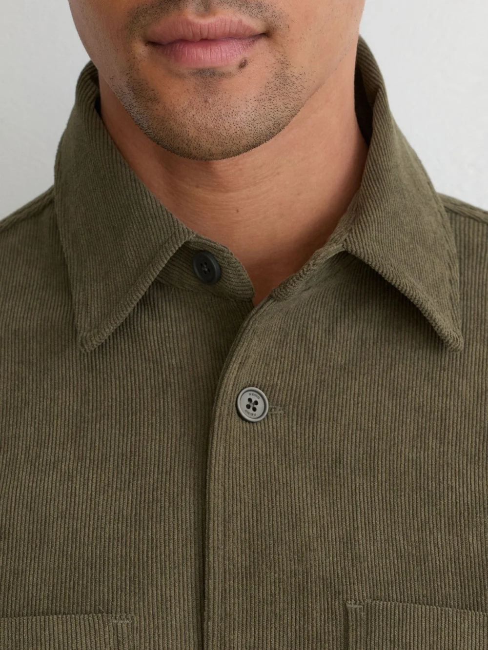 Reiss Green Corduroy Twin-pocket Overshirt, view 3