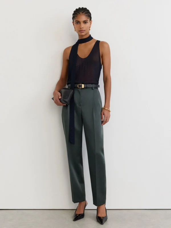 Reiss Green Ellen Petite Satin Single-pleated Trousers