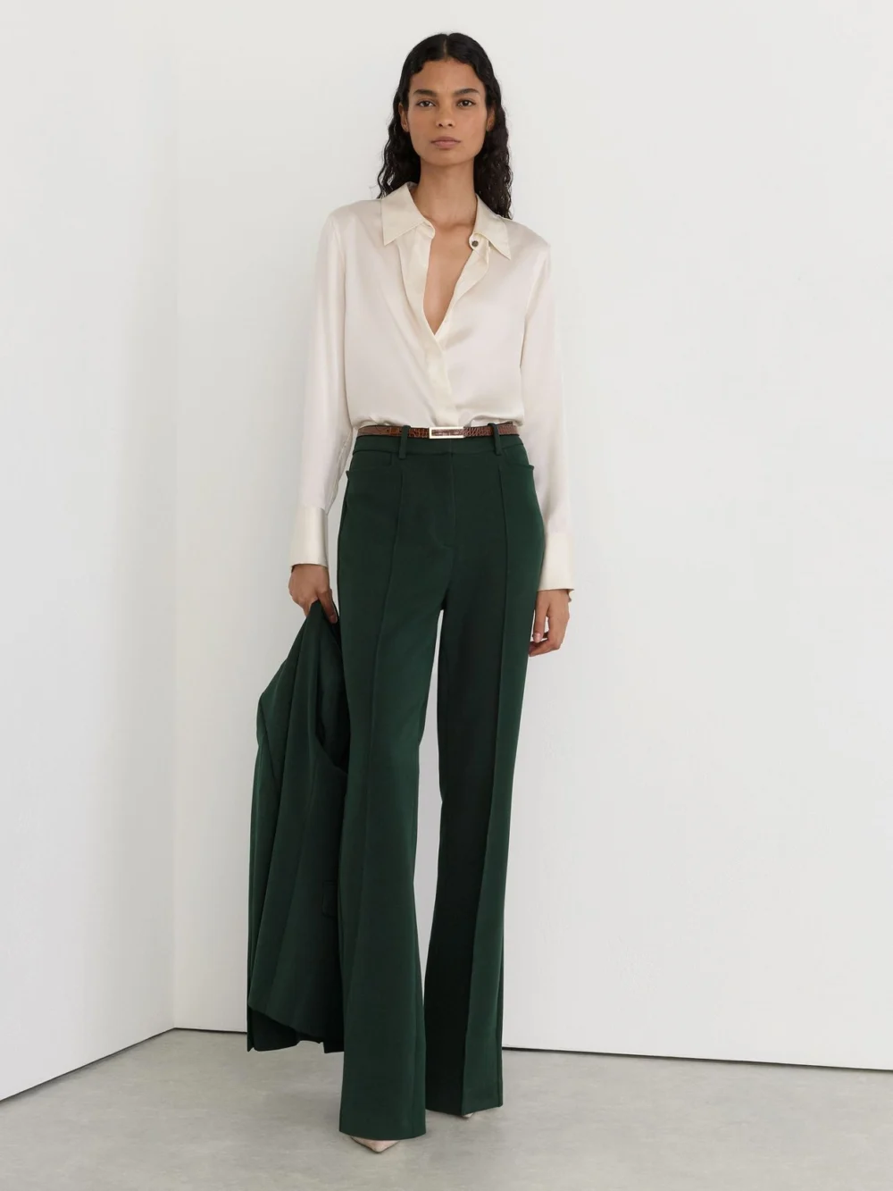 Reiss Green Flared Suit Trousers, view 5