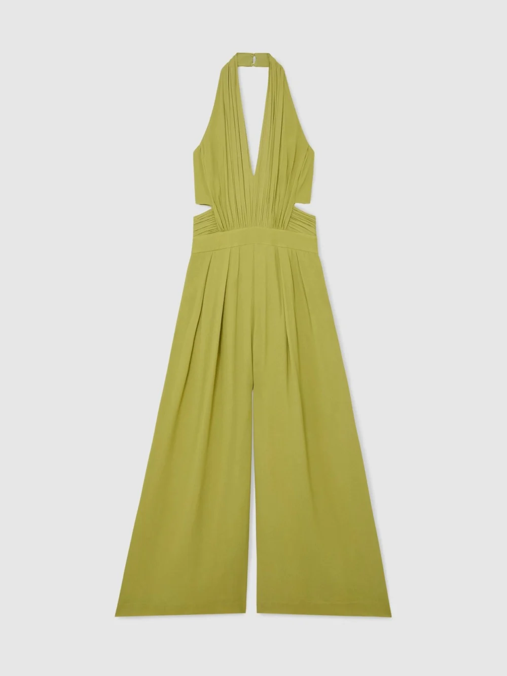 Reiss Green Halterneck Pleated Wide-leg Jumpsuit, view 2