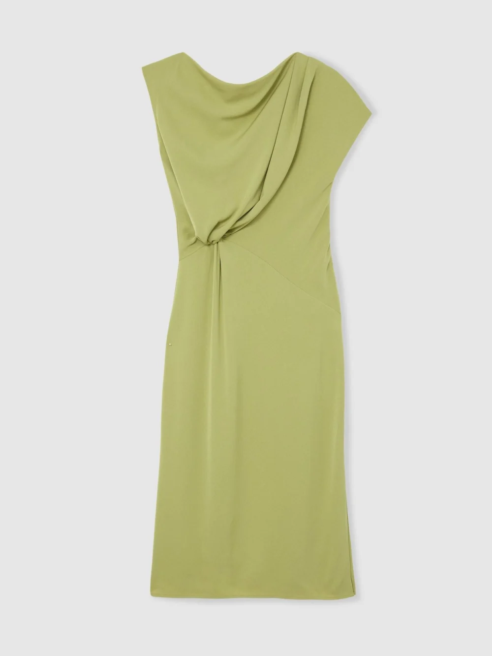 Reiss Green Off-shoulder Tuck-detail Midi Dress, view 2