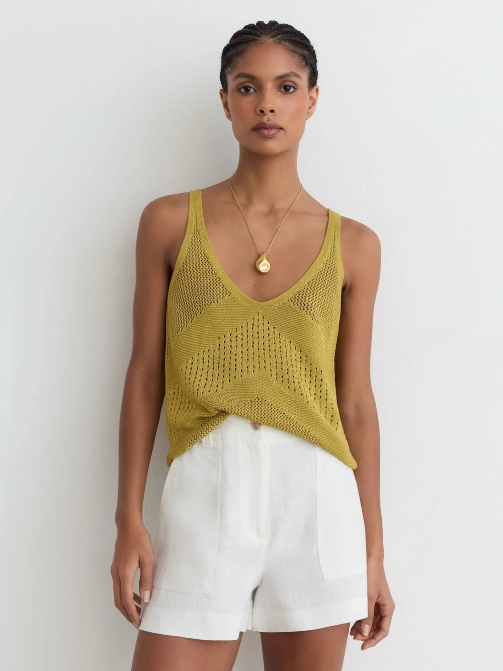 Reiss Green Open-stitch Knitted Vest, view 3