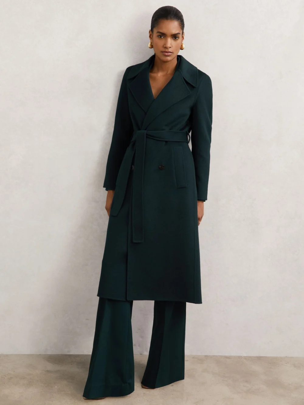 Reiss Green Petite Double-breasted Blindseam Coat Wool-blend