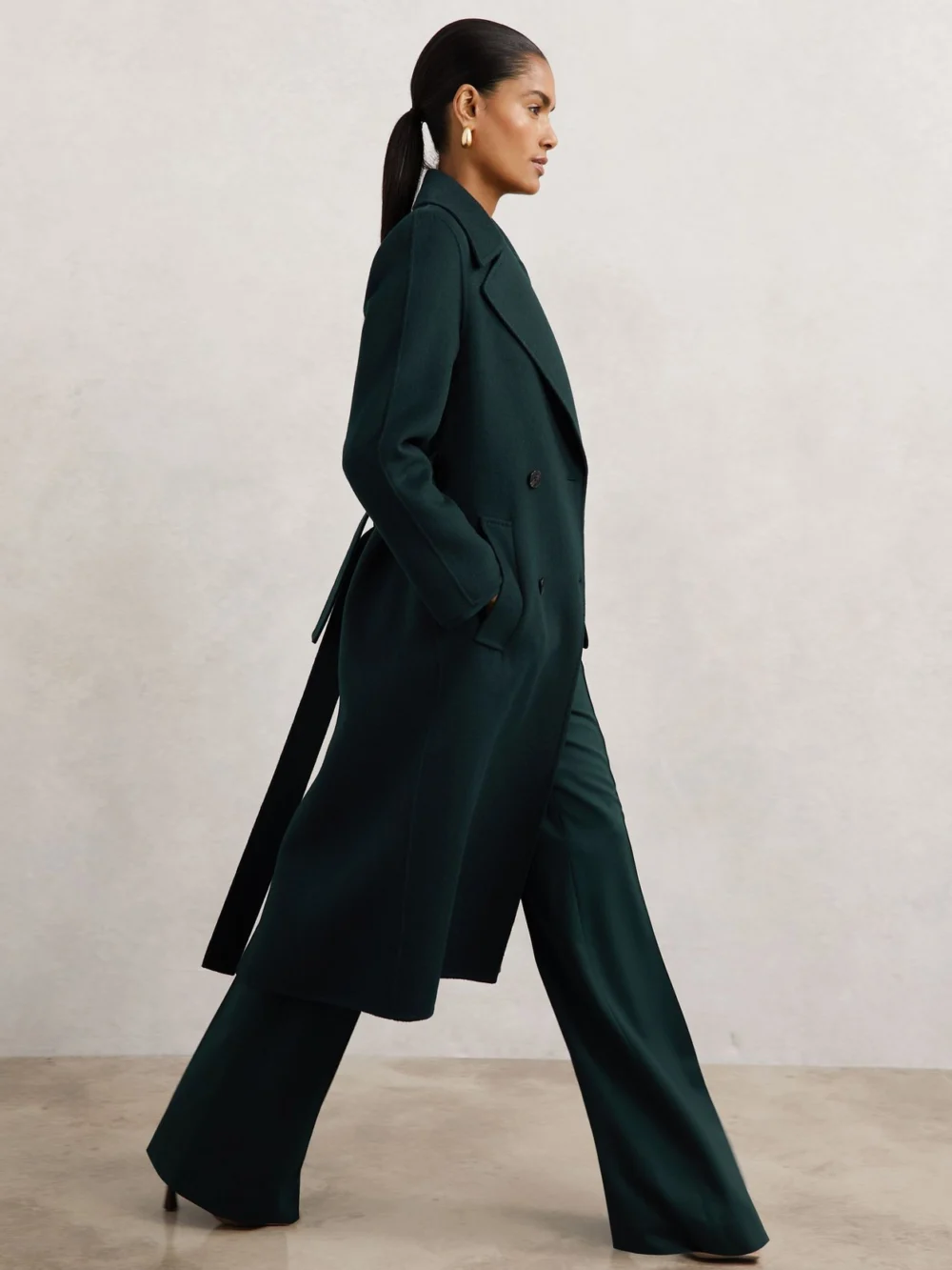 Reiss Green Petite Double-breasted Blindseam Coat Wool-blend, view 3