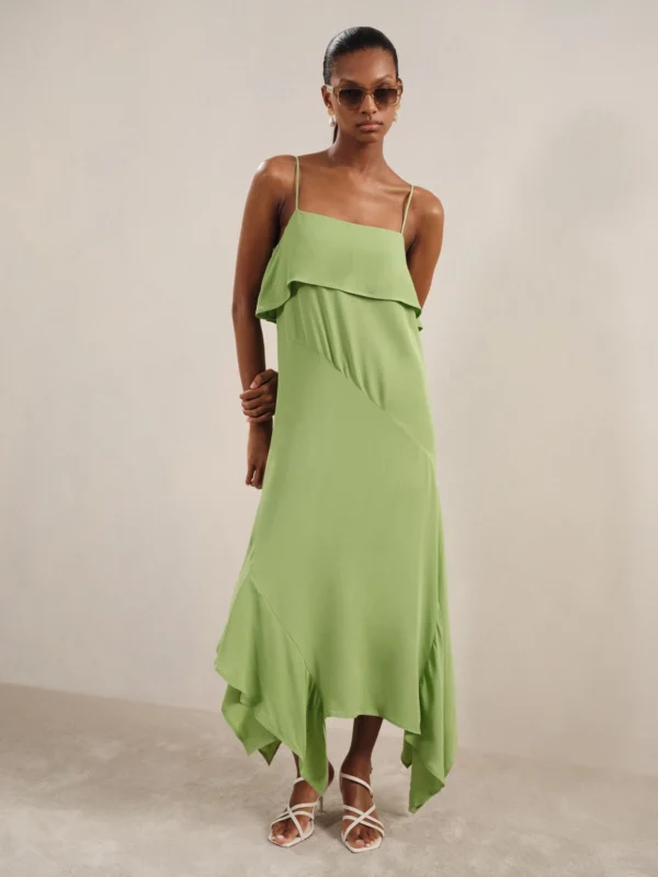 Reiss Green Ruffled Midi Dress