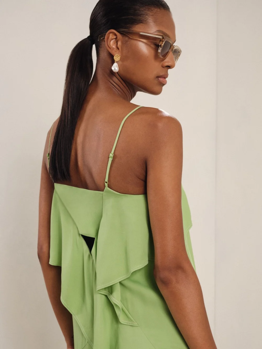 Reiss Green Ruffled Midi Dress, view 3