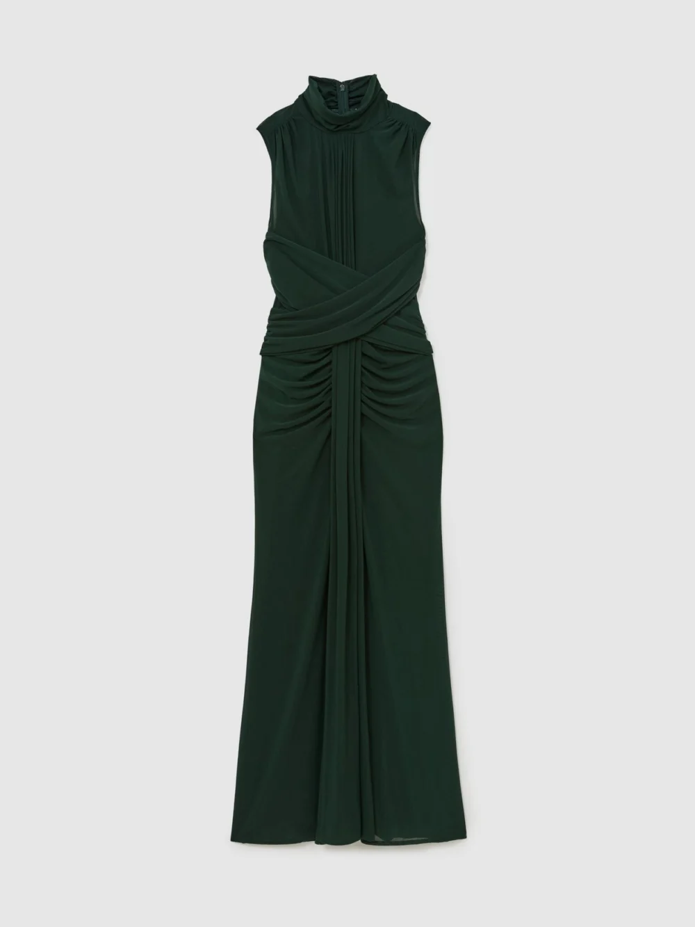 Reiss Green Sheer Ruched Sleeveless Maxi Dress, view 2