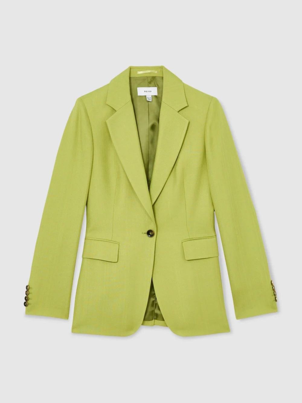 Reiss Green Textured-weave Single-breasted Suit Blazer, view 2