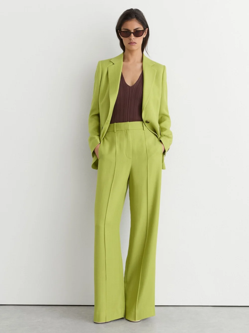 Reiss Green Textured-weave Single-breasted Suit Blazer, view 3