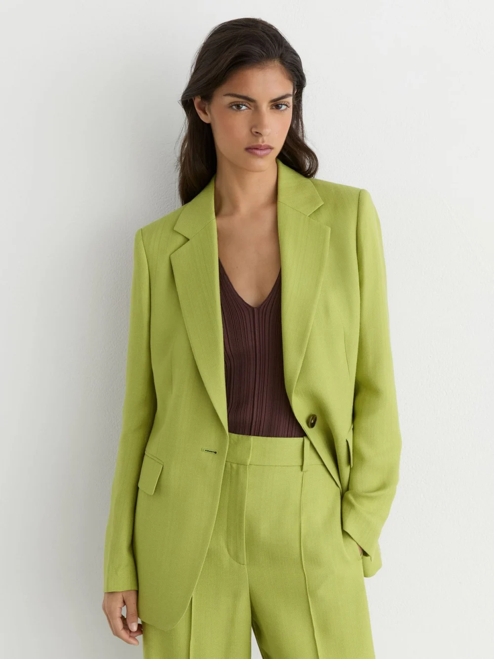 Reiss Green Textured-weave Single-breasted Suit Blazer, view 4