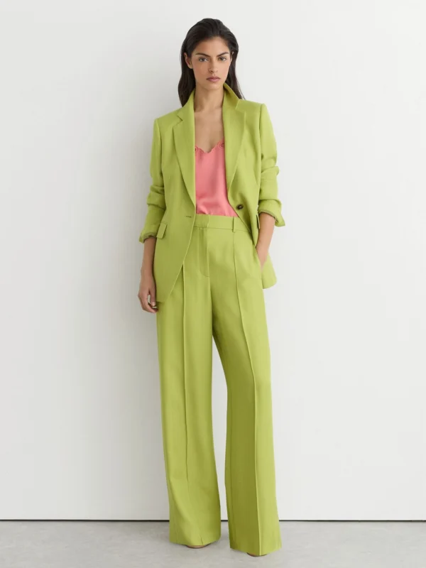 Reiss Green Textured-weave Wide-leg Suit Trousers