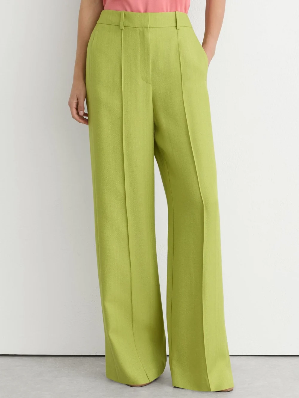 Reiss Green Textured-weave Wide-leg Suit Trousers, view 3
