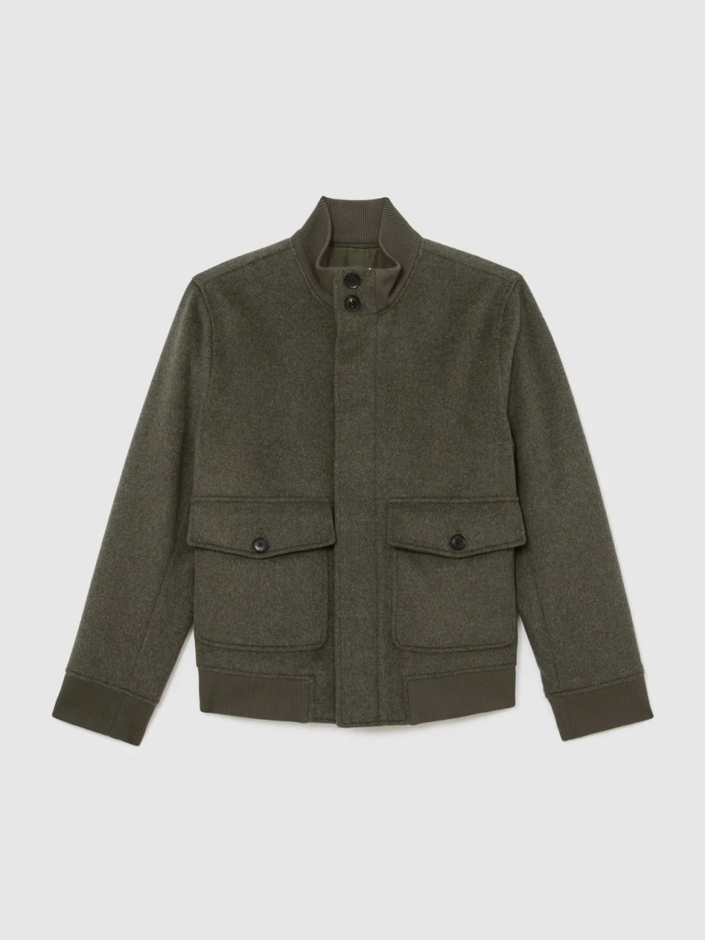 Reiss Green Wool-blend Funnel-neck Bomber Jacket, view 2