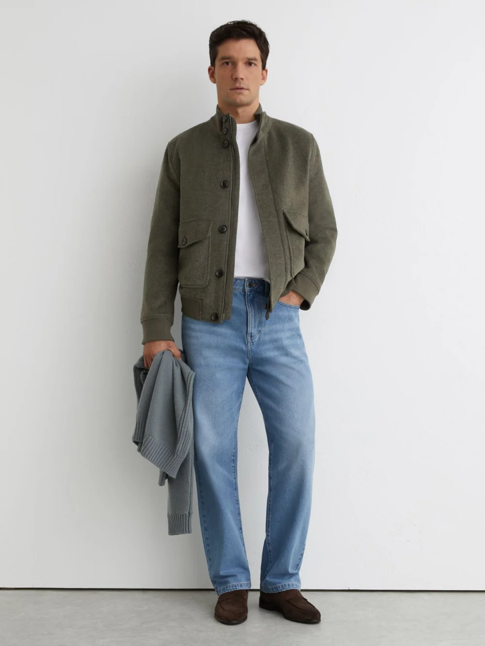 Reiss Green Wool-blend Funnel-neck Bomber Jacket, view 3