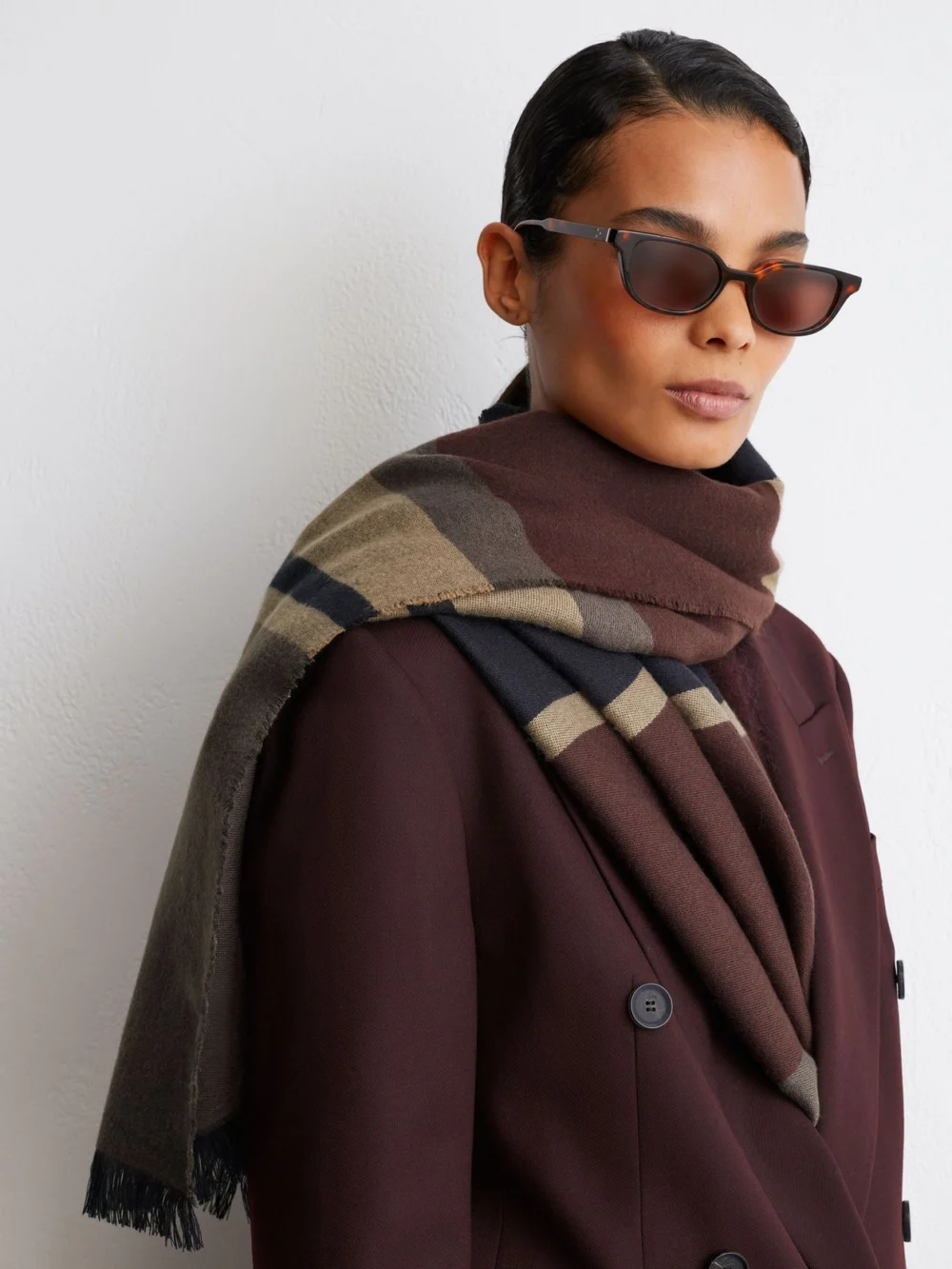 Reiss Grey & Neutral Block-stripe Scarf, in grey/neutral