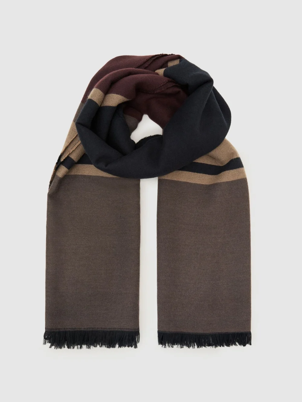 Reiss Grey & Neutral Block-stripe Scarf,, view 3