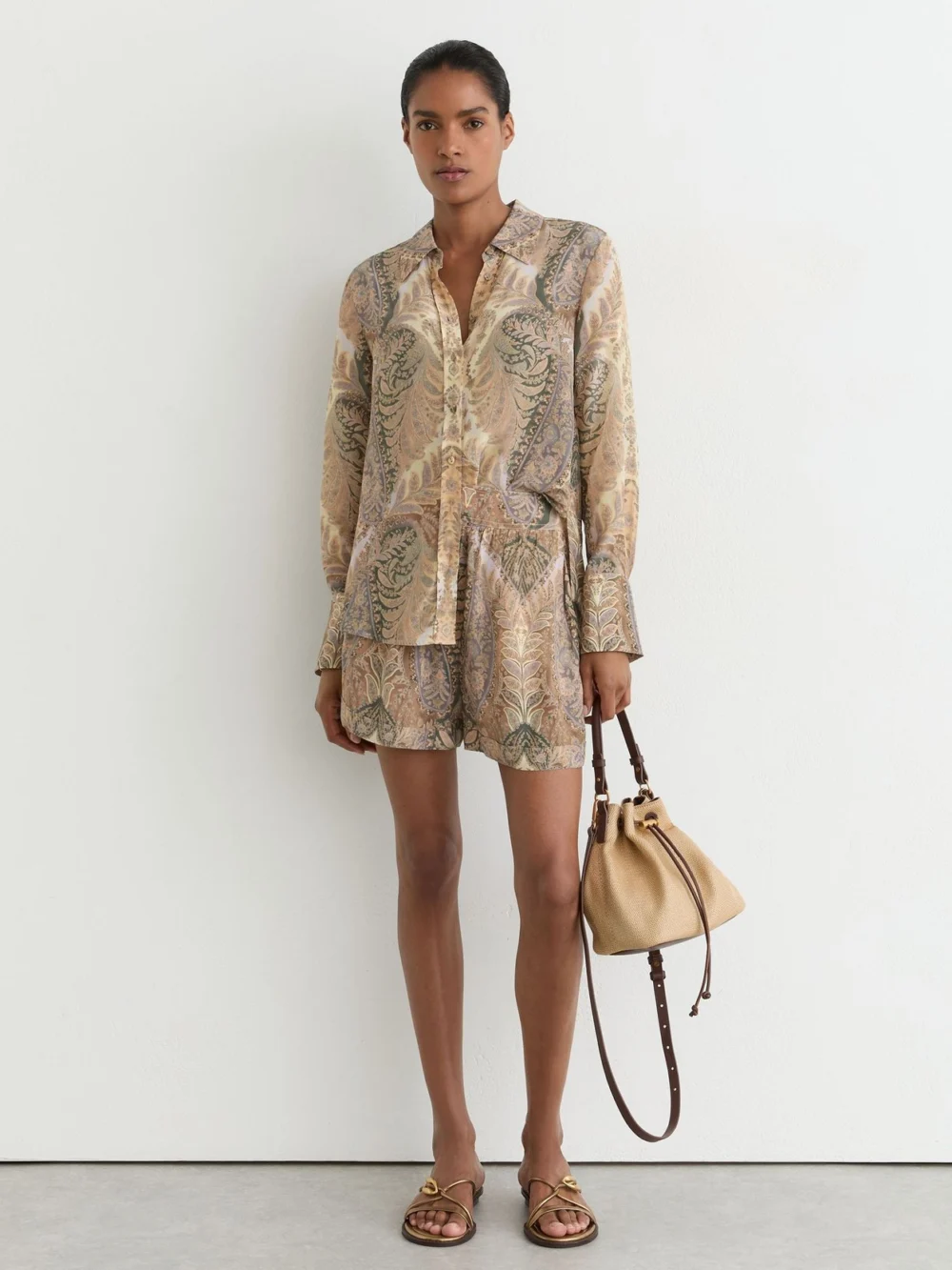 Reiss Grey & Neutral Paisley-print Long-sleeve Shirt in grey/neutral