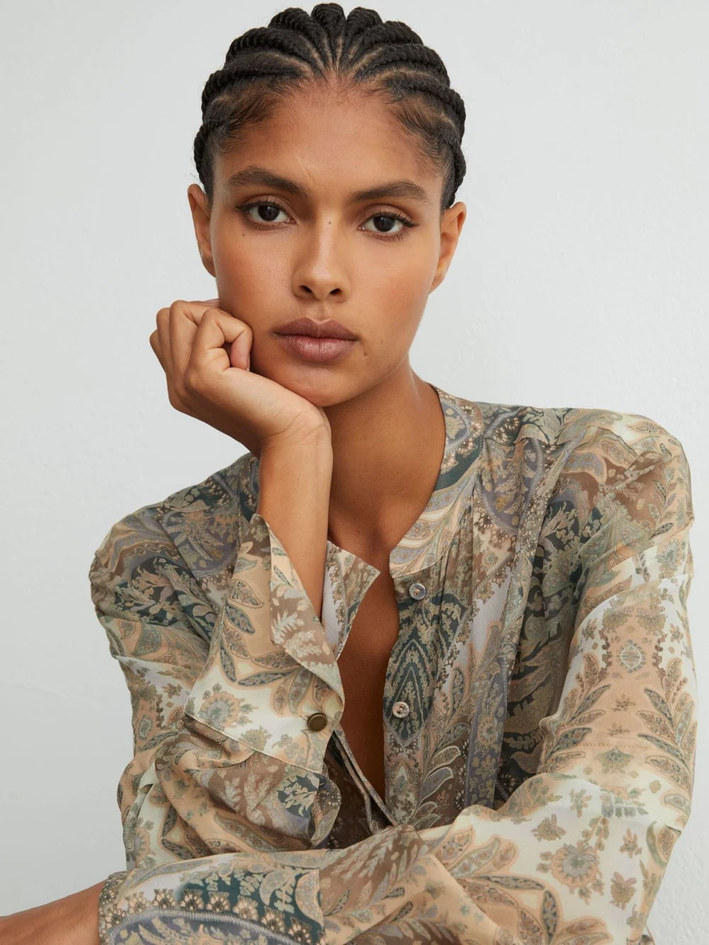 Reiss Grey & Neutral Paisley-print Tie-waist Playsuit, view 4