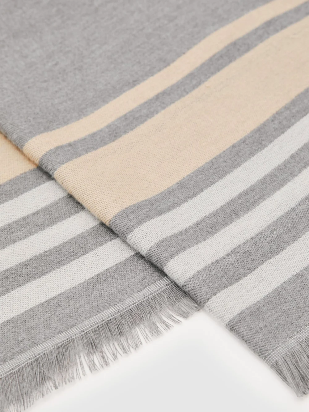 Reiss Grey Border Stripe Fringed Scarf,, view 4