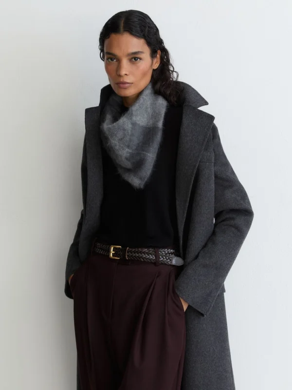 Reiss Grey Brushed-cashmere Argyle-knit Neck-tie Scarf,