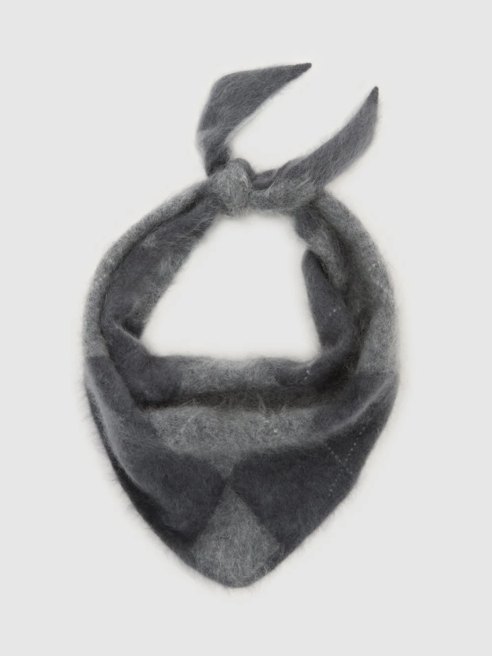 Reiss Grey Brushed-cashmere Argyle-knit Neck-tie Scarf,, view 2