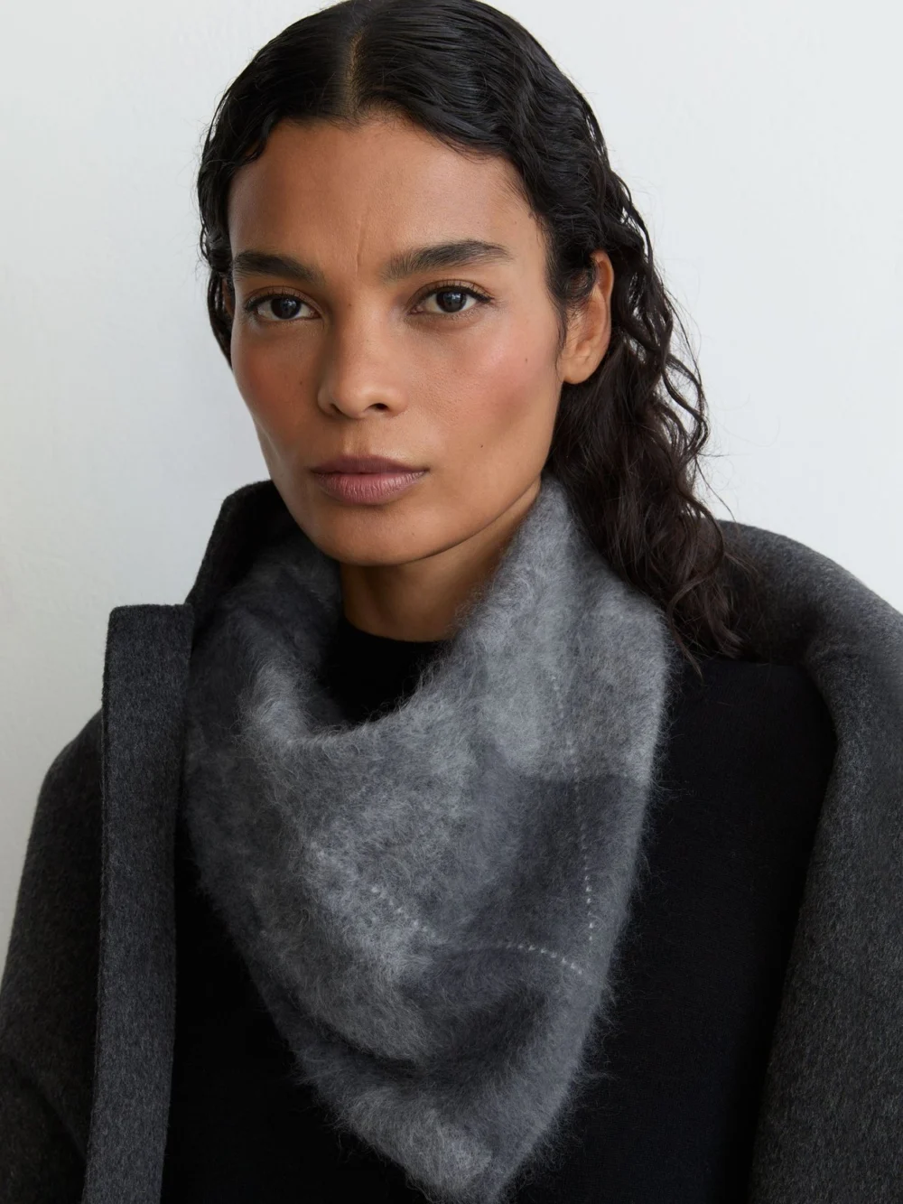 Reiss Grey Brushed-cashmere Argyle-knit Neck-tie Scarf,, view 4