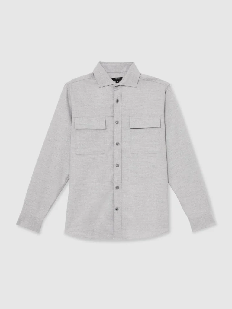 Reiss Grey Brushed Twin-pocket Overshirt