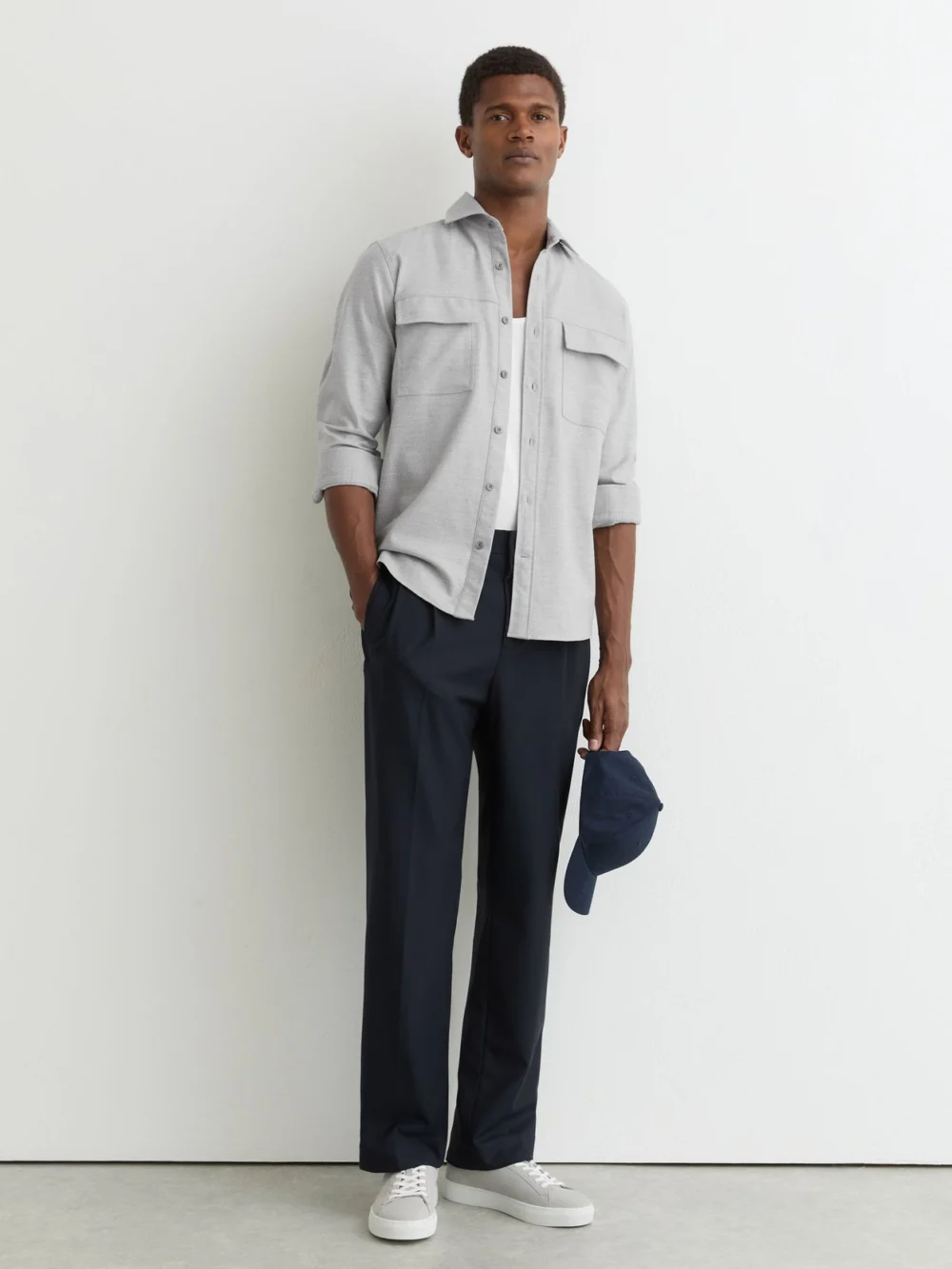 Reiss Grey Brushed Twin-pocket Overshirt, view 3