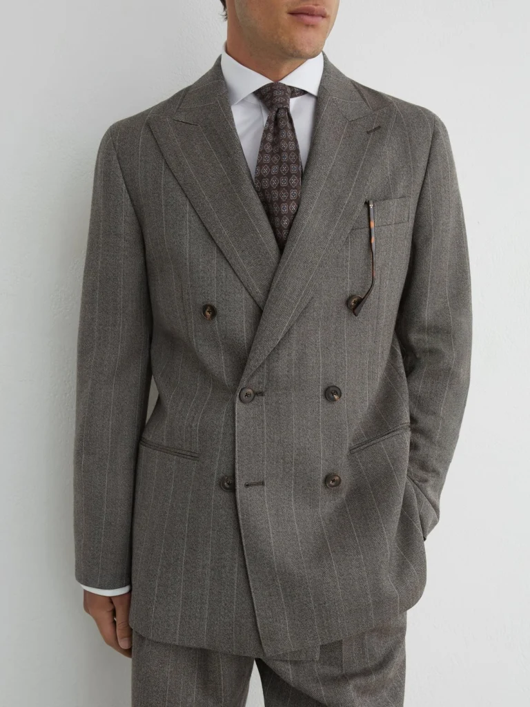 Reiss Grey Classic Fit Wool Double-breasted Pinstripe Suit Blazer