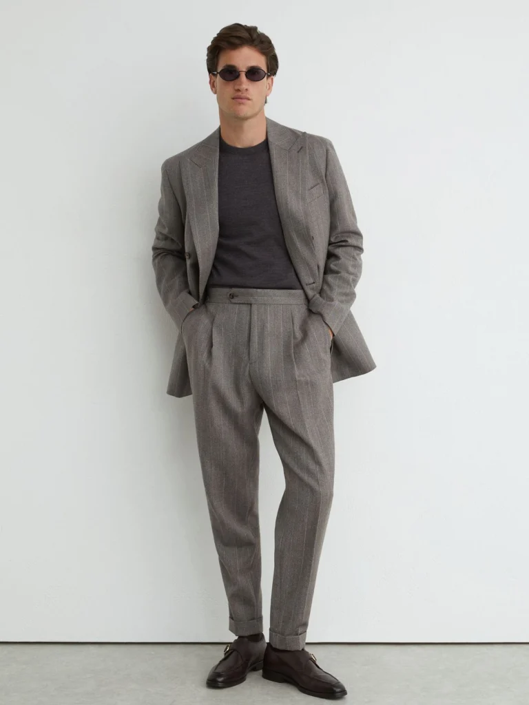 Reiss Grey Classic Fit Wool Pinstripe Suit Trousers