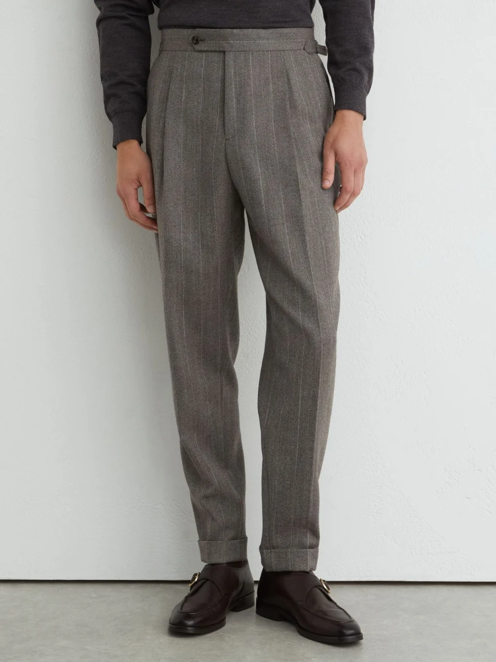 Reiss Grey Classic Fit Wool Pinstripe Suit Trousers, view 3