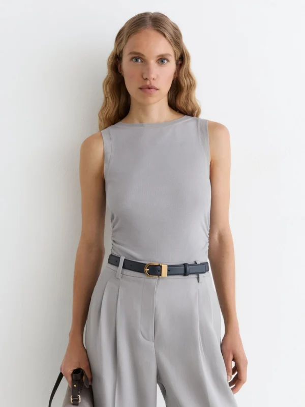 Reiss Grey -cotton Sheer-trim Ruched Vest