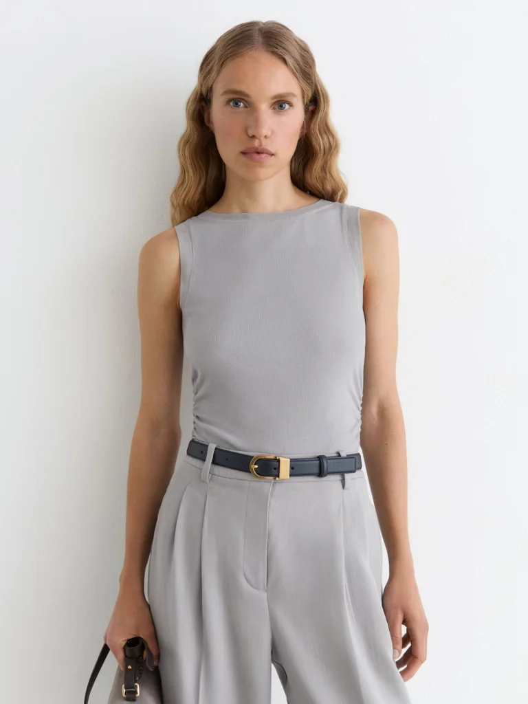Reiss Grey -cotton Sheer-trim Ruched Vest