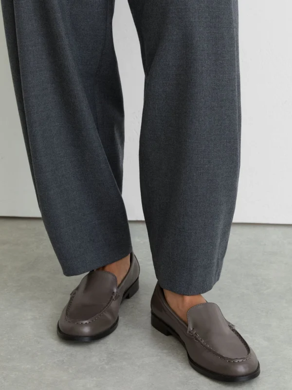 Reiss Grey Leather Apron-toe Loafers
