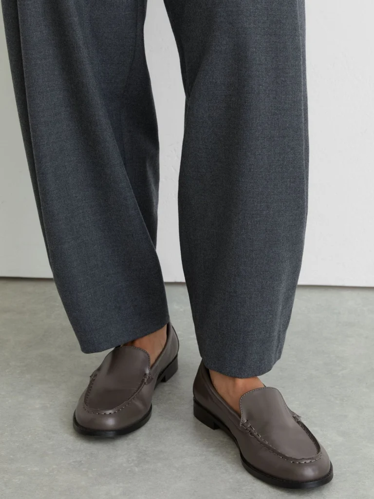 Reiss Grey Leather Apron-toe Loafers