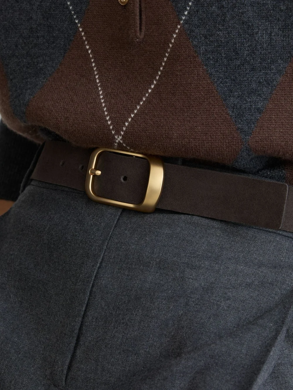 Reiss Grey Leather Curved-buckle Belt, view 4