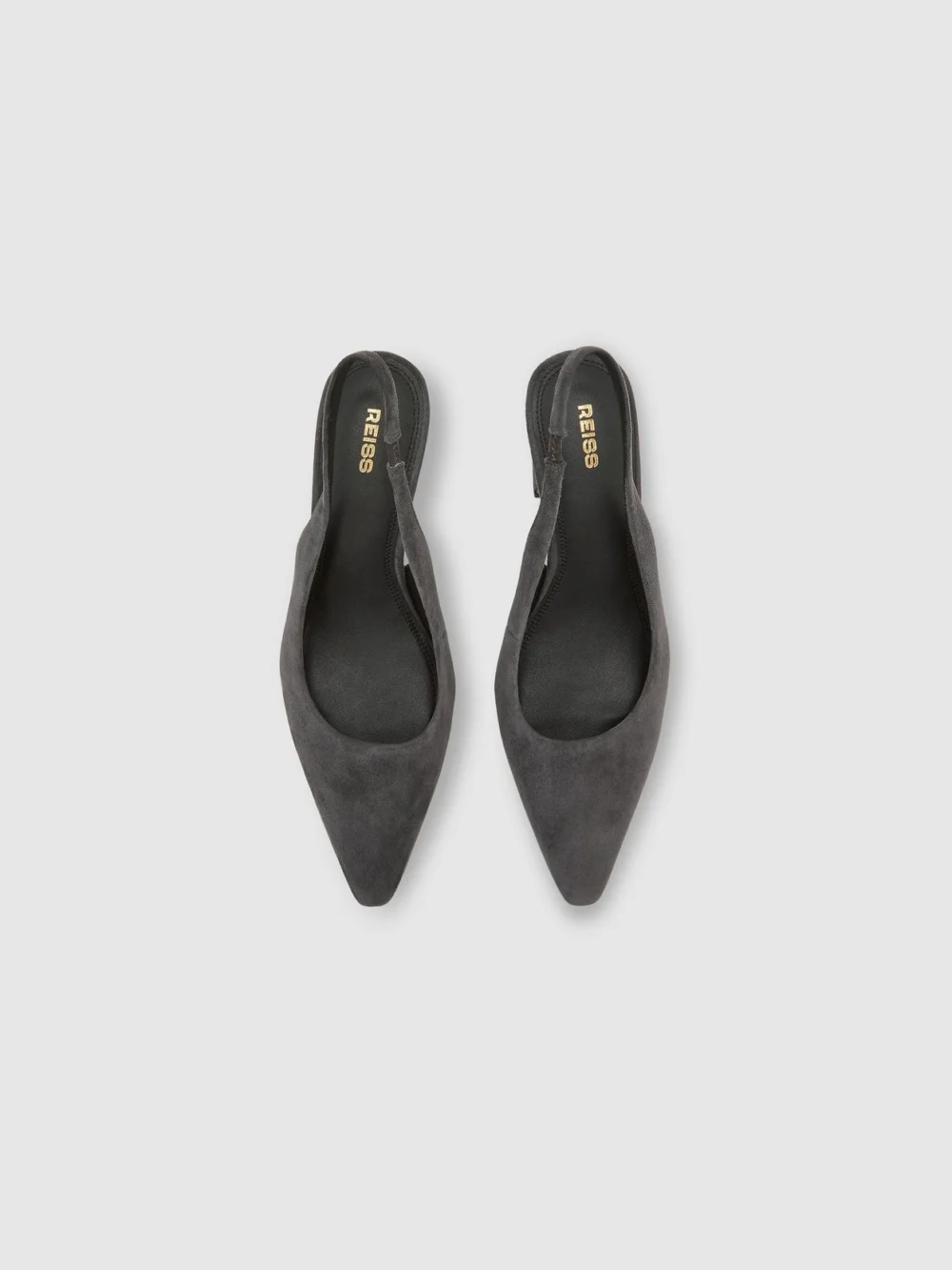 Reiss Grey Leather Slingback Court Shoes, view 3