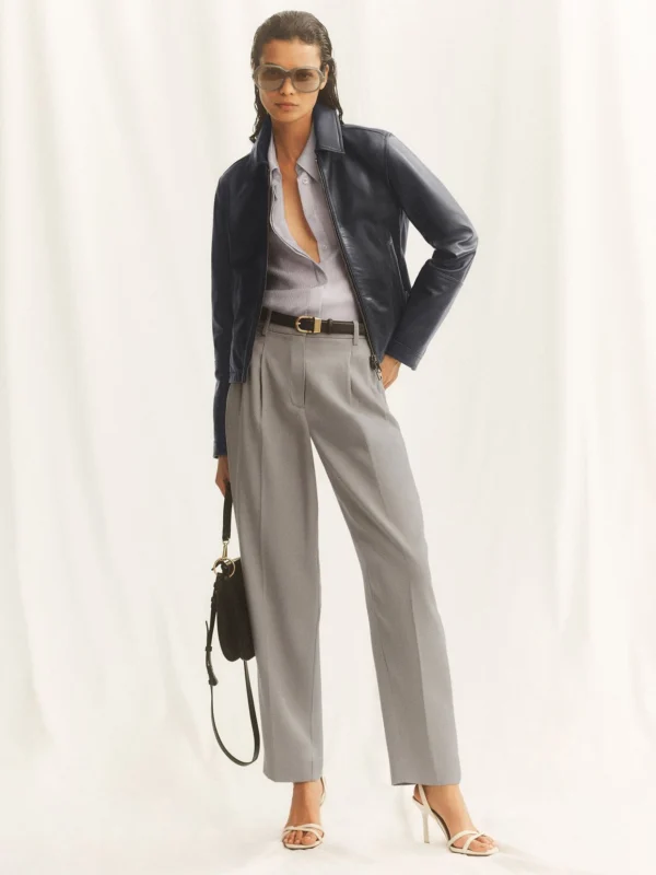 Reiss Grey Lyocell Tapered Pleated Trousers