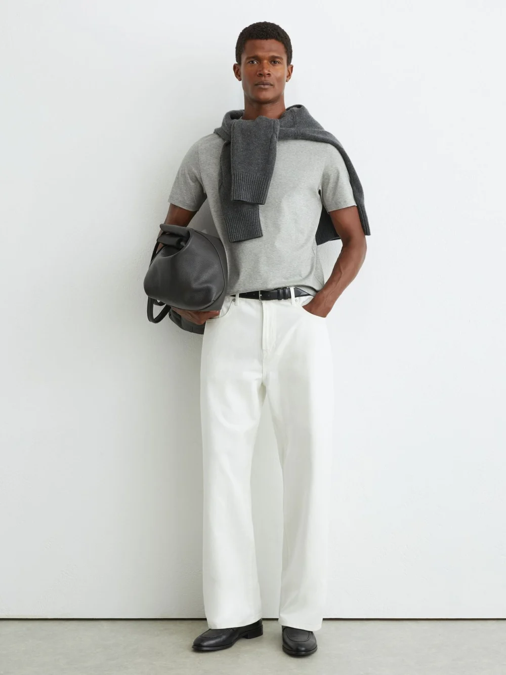 Reiss Grey Marl Air-water Cotton Tailored-fit T-shirt, view 3