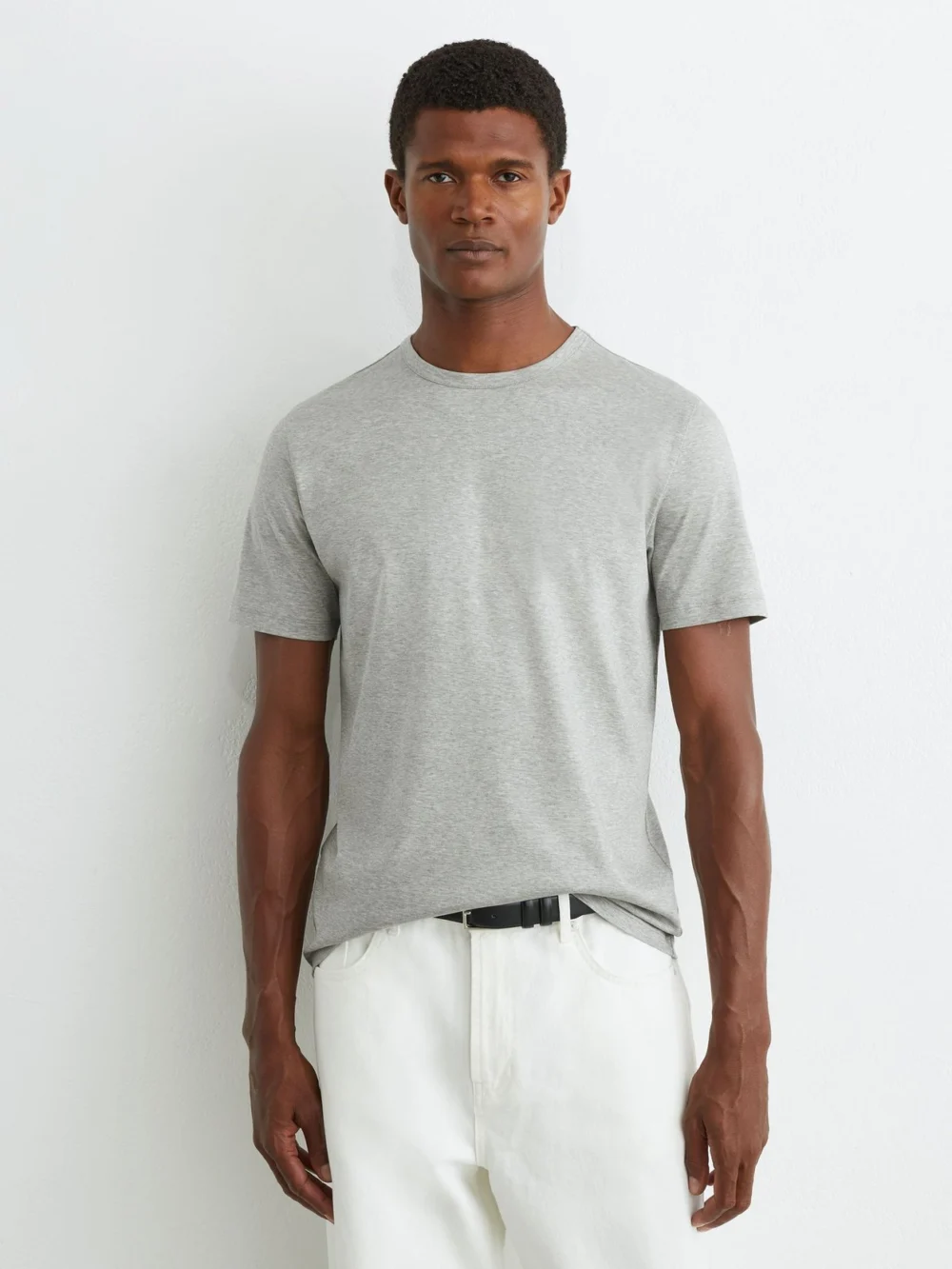 Reiss Grey Marl Air-water Cotton Tailored-fit T-shirt, view 4