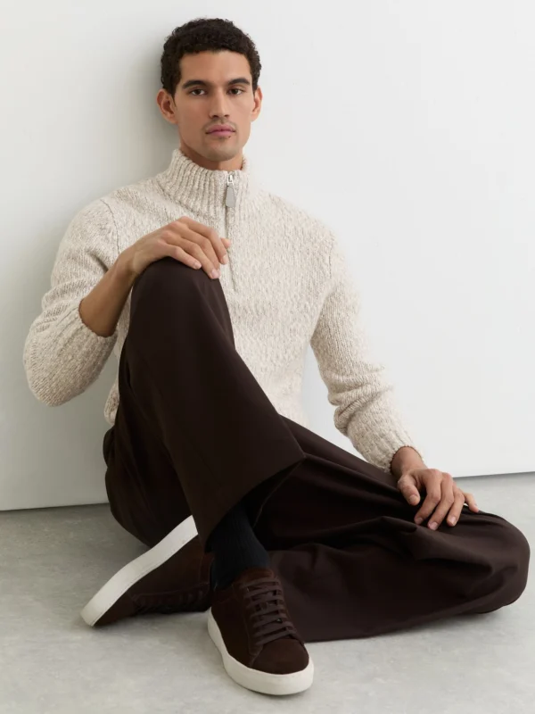 Reiss Grey Marl Marled Half-zip Knitted Jumper with Wool