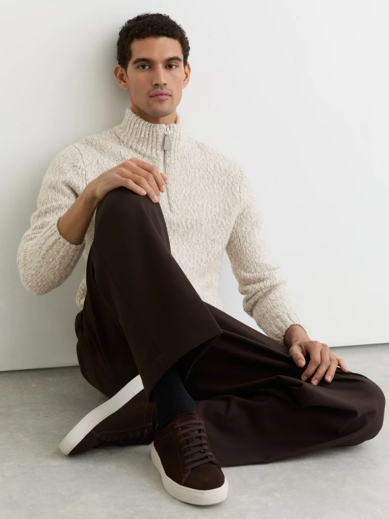 Reiss Grey Marl Marled Half-zip Knitted Jumper with Wool