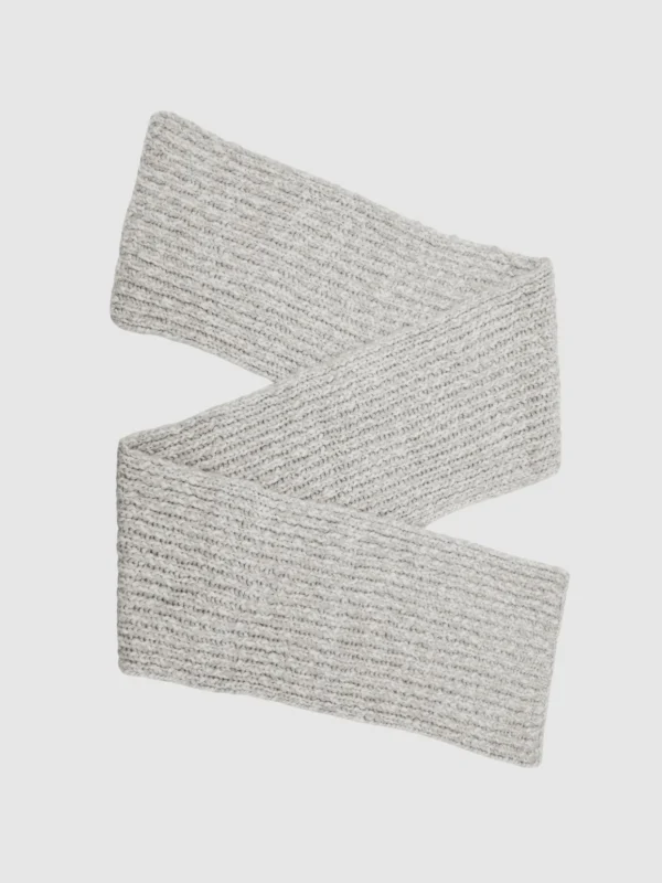 Reiss Grey Marl Rib-knit Scarf with Wool,