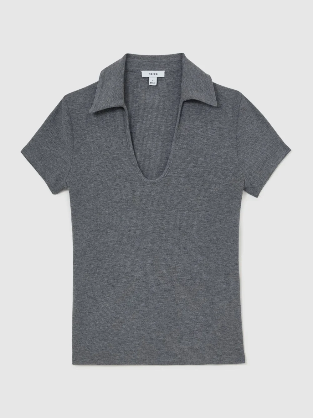 Reiss Grey Marl Scoop-neck Jersey Polo Top, view 2