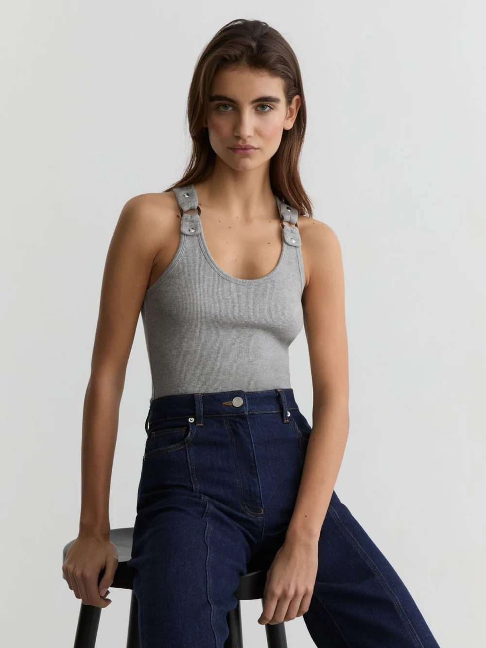 Reiss Grey Marl Stretch Hardware-detail Vest