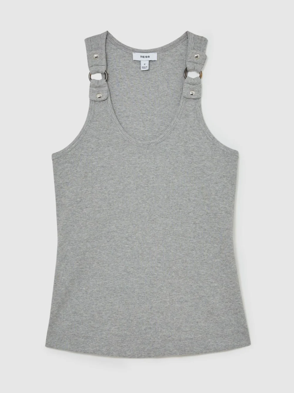 Reiss Grey Marl Stretch Hardware-detail Vest, view 2