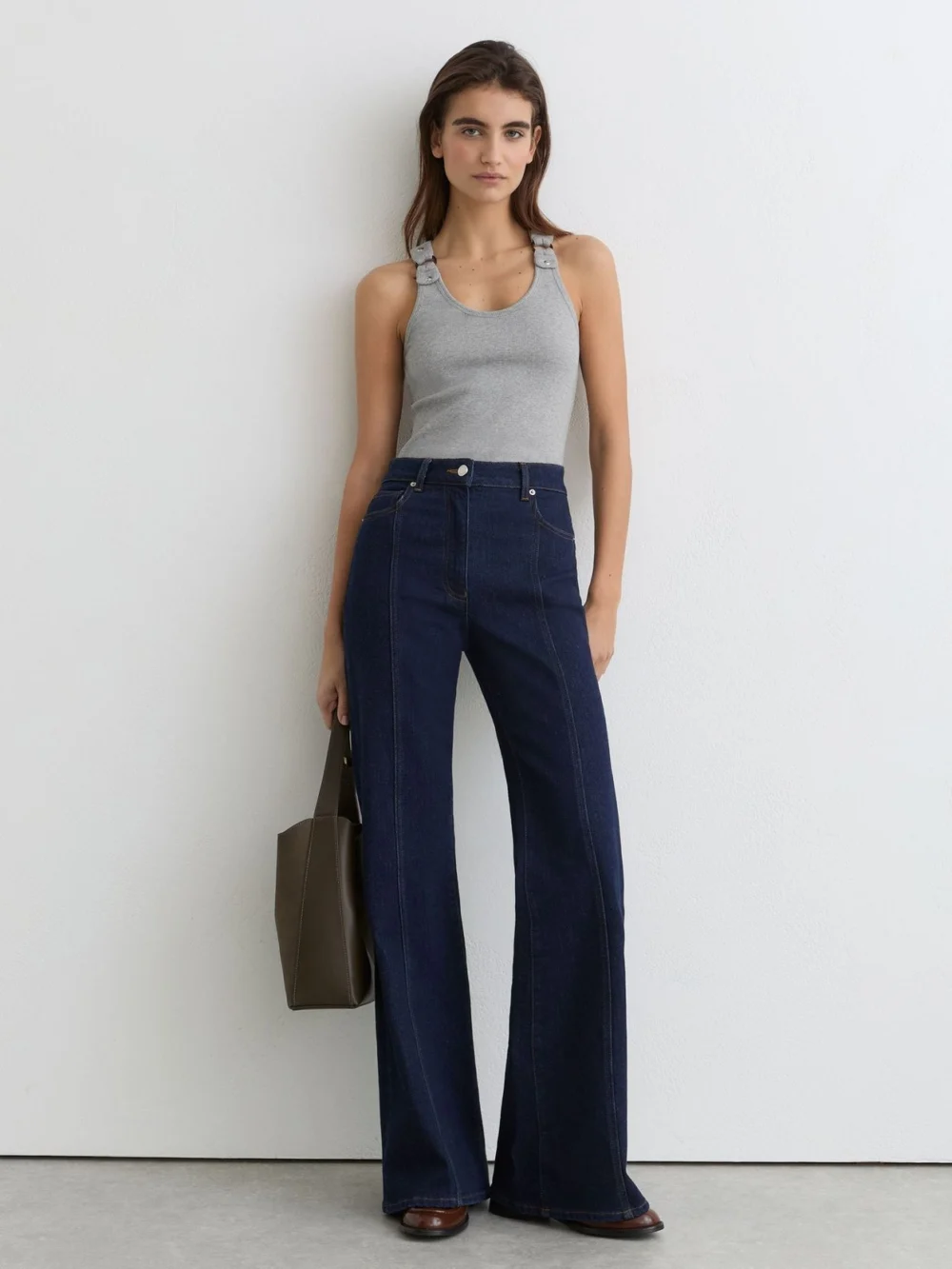 Reiss Grey Marl Stretch Hardware-detail Vest, view 4