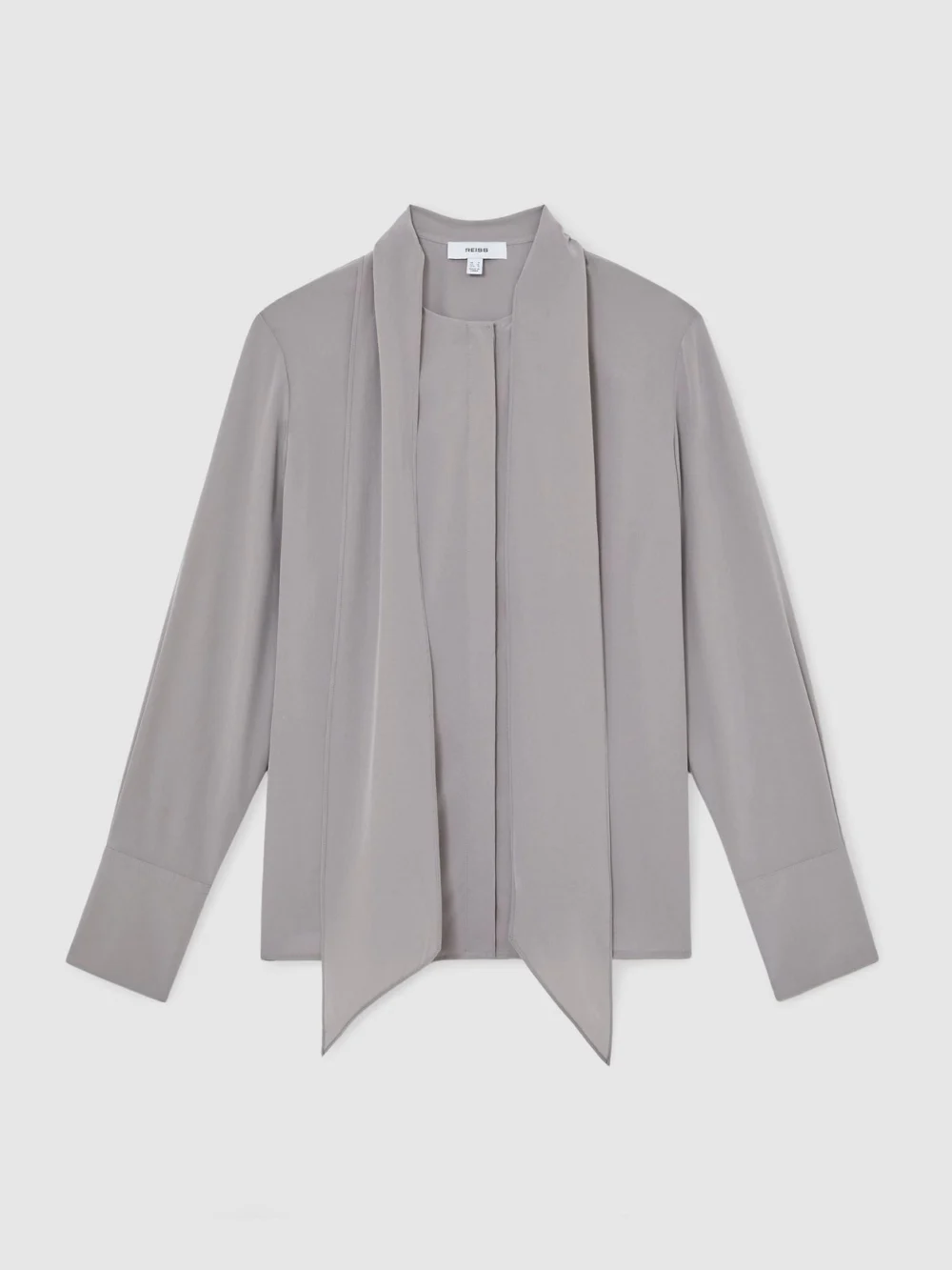 Reiss Grey Matte-silk Tie-neck Blouse, view 2