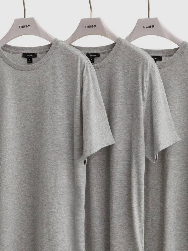 Reiss Grey Melange Bless Pack Cotton Crew-neck Tailored-fit T-shirts-pack