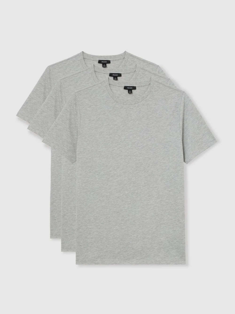 Reiss Grey Melange Bless Pack Cotton Crew-neck Tailored-fit T-shirts-pack, view 4